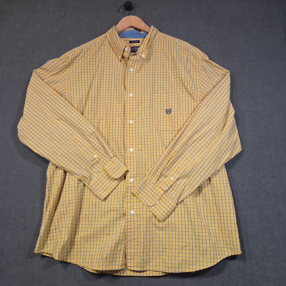 Chaps Button Down Shirt Mens XXL Yellow Plaid Long Sleeve Easy Care Cotton Blend